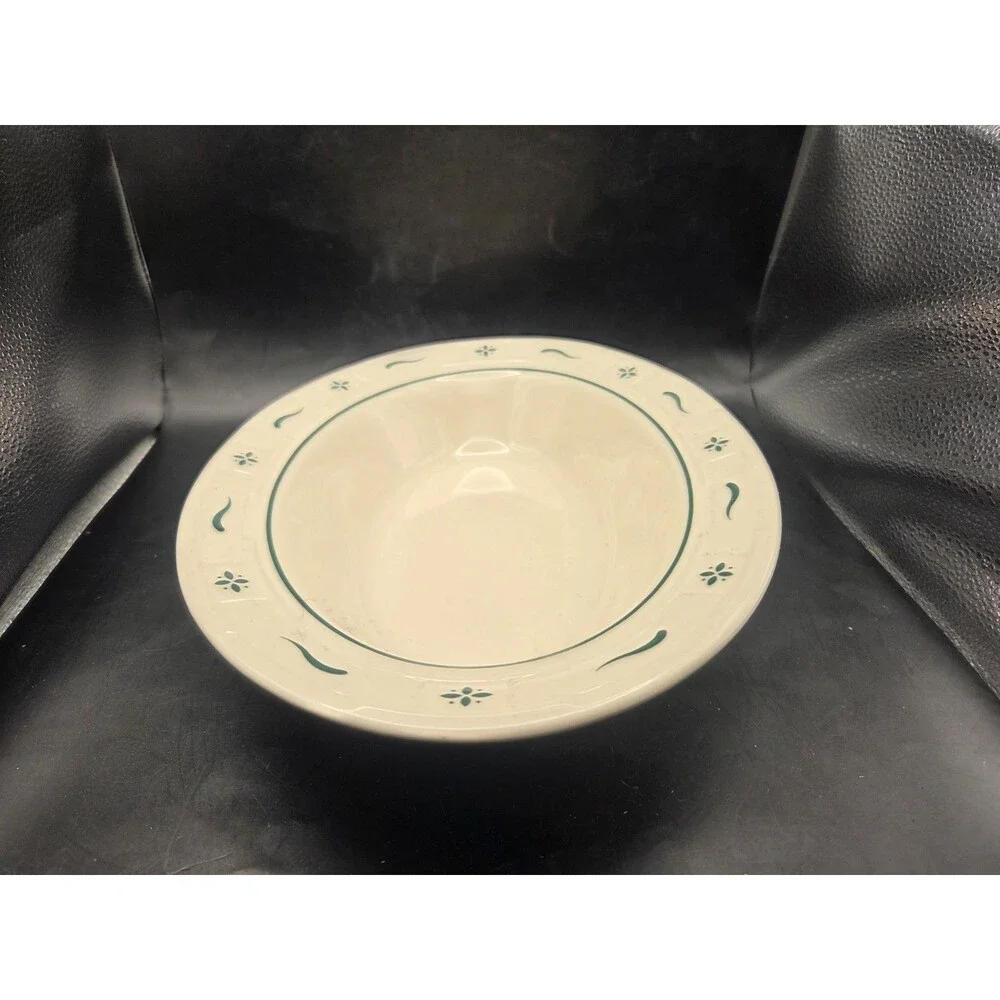 Longaberger Pottery Woven Traditions Green Oval Vegetable Serving Dish USA 12 In